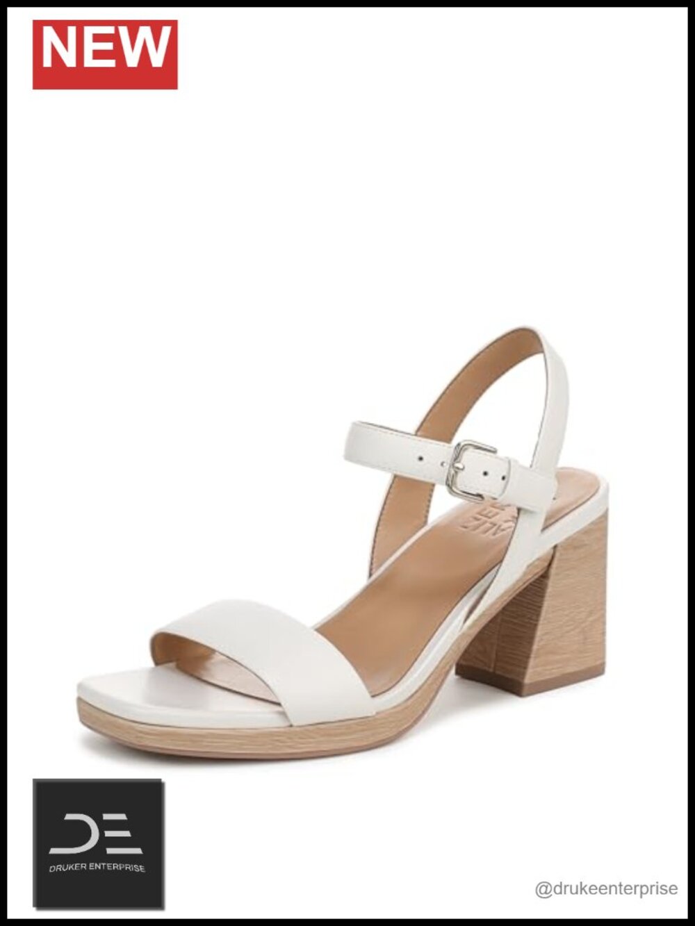 Women's Leather Block Heel Slingback Sandals - Square Toe, Adjustable Buckle,